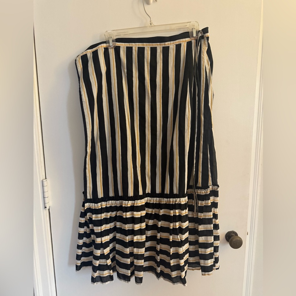 Who What Wear Black, Yellow and Cream Striped A-Line Wrap Skirt